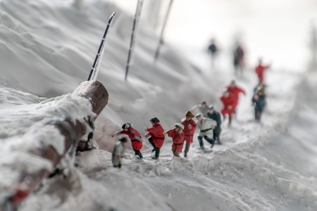 Miniature scene of building a temple