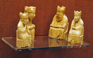 **Lewis chessman**

Two kings and two queens from the Uig, or Lewis chessmen at the British Museum.
3 December 2004
[Source](https://commons.wikimedia.org/wiki/File:UigChessmen_SelectionOfKings.jpg)