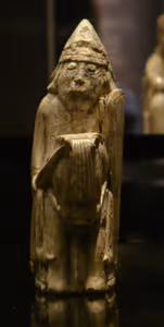 **Lewis chessman**

Exhibition in the National Museum of Scotland. Pieces from the British Museum and other collections. A knight with number of permanent collection NMS 27
[Source](https://commons.wikimedia.org/wiki/File:Lewis_chessmen_07.JPG)