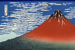 **South Wind, Clear Sky**

Woodblock made c. 1930, created in the same way as the original artisans in c. 1830.
Katsushika Hokusai c. 1830
[Source](https://commons.wikimedia.org/wiki/File:Red_Fuji_southern_wind_clear_morning.jpg)