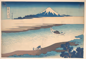 **Tama River in Musashi Province**

Katsushika Hokusai c. 1830-1832
[Source](https://commons.wikimedia.org/wiki/File:%E5%86%A8%E5%B6%BD%E4%B8%89%E5%8D%81%E5%85%AD%E6%99%AF_%E6%AD%A6%E5%B7%9E%E7%8E%89%E5%B7%9D-Fuji%E2%80%94The_Tama_River,_Musashi_Province,_from_the_series_Thirty-six_Views_of_Mount_Fuji_(Fugaku_sanj%C5%ABrokkei)_MET_DP140975.jpg)