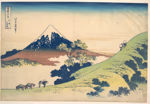**Inume Pass in Kai Province**

Katsushika Hokusai c. 1830-1832
[Source](https://commons.wikimedia.org/wiki/File:%E5%86%A8%E5%B6%BD%E4%B8%89%E5%8D%81%E5%85%AD%E6%99%AF_%E7%94%B2%E5%B7%9E%E7%8A%AC%E7%9B%AE%E5%B3%A0-The_Inume_Pass_in_Kai_Province_(K%C5%8Dsh%C5%AB_Inume_t%C5%8Dge),_from_the_series_Thirty-six_Views_of_Mount_Fuji_(Fugaku_sanj%C5%ABrokkei)_MET_DP141045.jpg)