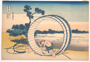 **Fujimigahara in Owari Province**

Katsushika Hokusai c. 1830-1832
[Source](https://commons.wikimedia.org/wiki/File:%E5%86%A8%E5%B6%BD%E4%B8%89%E5%8D%81%E5%85%AD%E6%99%AF_%E5%B0%BE%E5%B7%9E%E4%B8%8D%E4%BA%8C%E8%A6%8B%E5%8E%9F-Fujimigahara_in_Owari_Province_(Bish%C5%AB_Fujimigahara),_from_the_series_Thirty-six_Views_of_Mount_Fuji_(Fugaku_sanj%C5%ABrokkei)_MET_DP141033.jpg)