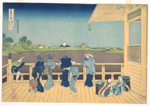 **Sazai Hall at the Temple of the Five Hundred Arhats**

Katsushika Hokusai c. 1830-1832
[Source](https://commons.wikimedia.org/wiki/File:%E5%86%A8%E5%B6%BD%E4%B8%89%E5%8D%81%E5%85%AD%E6%99%AF_%E4%BA%94%E7%99%BE%E3%82%89%E3%81%8B%E3%82%93%E5%AF%BA%E3%81%95%E3%81%96%E3%82%90%E3%81%A9%E3%81%86-Sazai_Hall_at_the_Temple_of_the_Five_Hundred_Arhats_(Gohyaku_Rakanji_Sazaid%C5%8D),_from_the_series_Thirty-six_Views_of_Mount_Fuji_(Fugaku_sanj%C5%ABrokkei)_MET_DP141020.jpg)