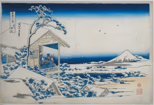 **Morning after a Snowfall at Koishikawa**

Japanese painter, drawer and printmaker.
Katsushika Hokusai c. 1830-1835
[Source](https://commons.wikimedia.org/wiki/File:Besneeuwde_ochtend_in_Koishikawa-Rijksmuseum_AK-MAK-1588.jpeg)