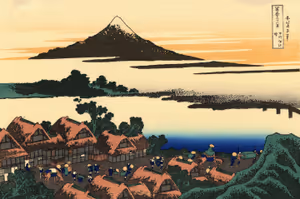 **Dawn at Isawa in Kai Province**

Woodblock made c. 1930, created in the same way as the original artisans in c. 1830.
Katsushika Hokusai c. 1830
[Source](https://commons.wikimedia.org/wiki/File:Dawn_at_Isawa_in_the_Kai_province.jpg)