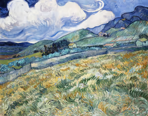 **Landscape from Saint-Rémy (1889)**

Vincent van Gogh
[Source](https://www.rawpixel.com/image/8627543/image-texture-vincent-van-gogh-watercolor)