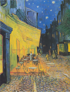 **Café Terrace at Night (1888)**

Vincent van Gogh
[Source](https://www.rawpixel.com/image/7726883/image-vincent-van-gogh-art-public-domain)