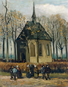 **Congregation Leaving the Reformed Church in Nuenen (1884)**

Vincent van Gogh
[Source](https://www.rawpixel.com/image/3868941/illustration-image-art-vincent-van-gogh-people)