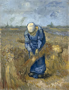 **Vincent van Gogh - Peasant woman binding sheaves (after Millet) - Google Art Project**

Vincent van Gogh
[Source](https://www.rawpixel.com/image/7665662/image-vincent-van-gogh-art-vintage)